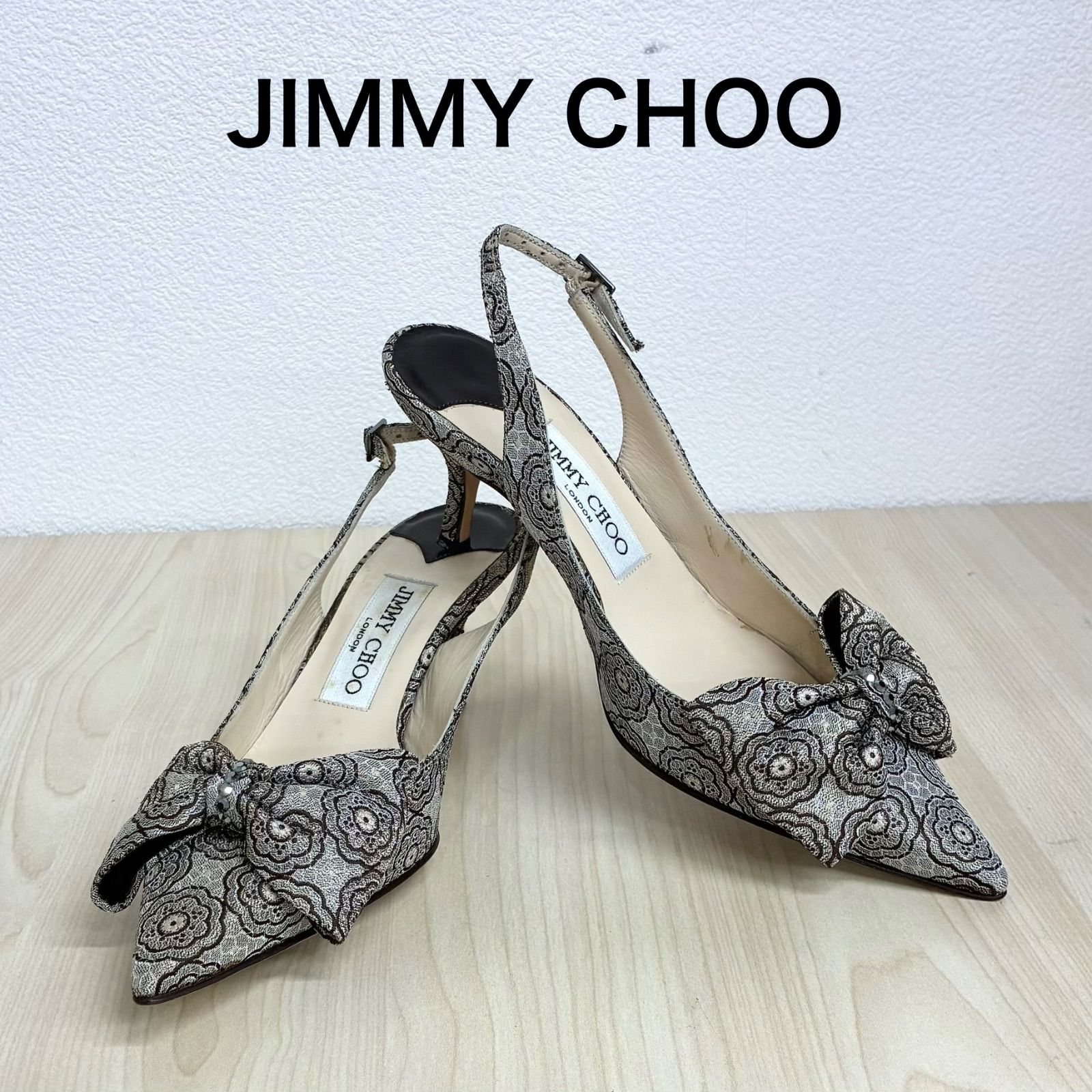 ジミーチュウ JIMMY CHOO】ストラップリボンパンプス 35.5 ゴールド系