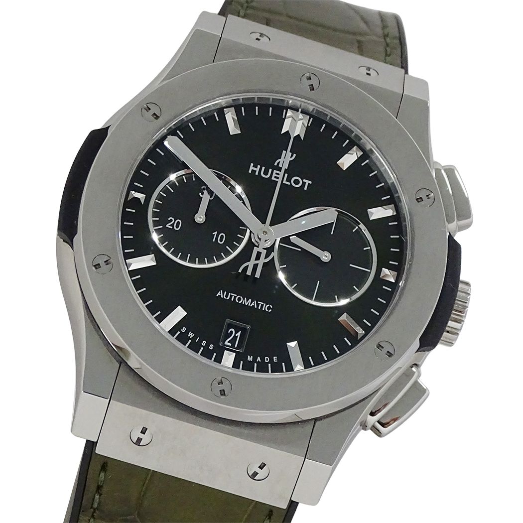 ウブロ HUBLOT クラシックフュージョン 541.NX.8970.LR 時計 メンズ ブランド クロノグラフ 自動巻き AT チタン グリーン シルバー 点検済み【中古】