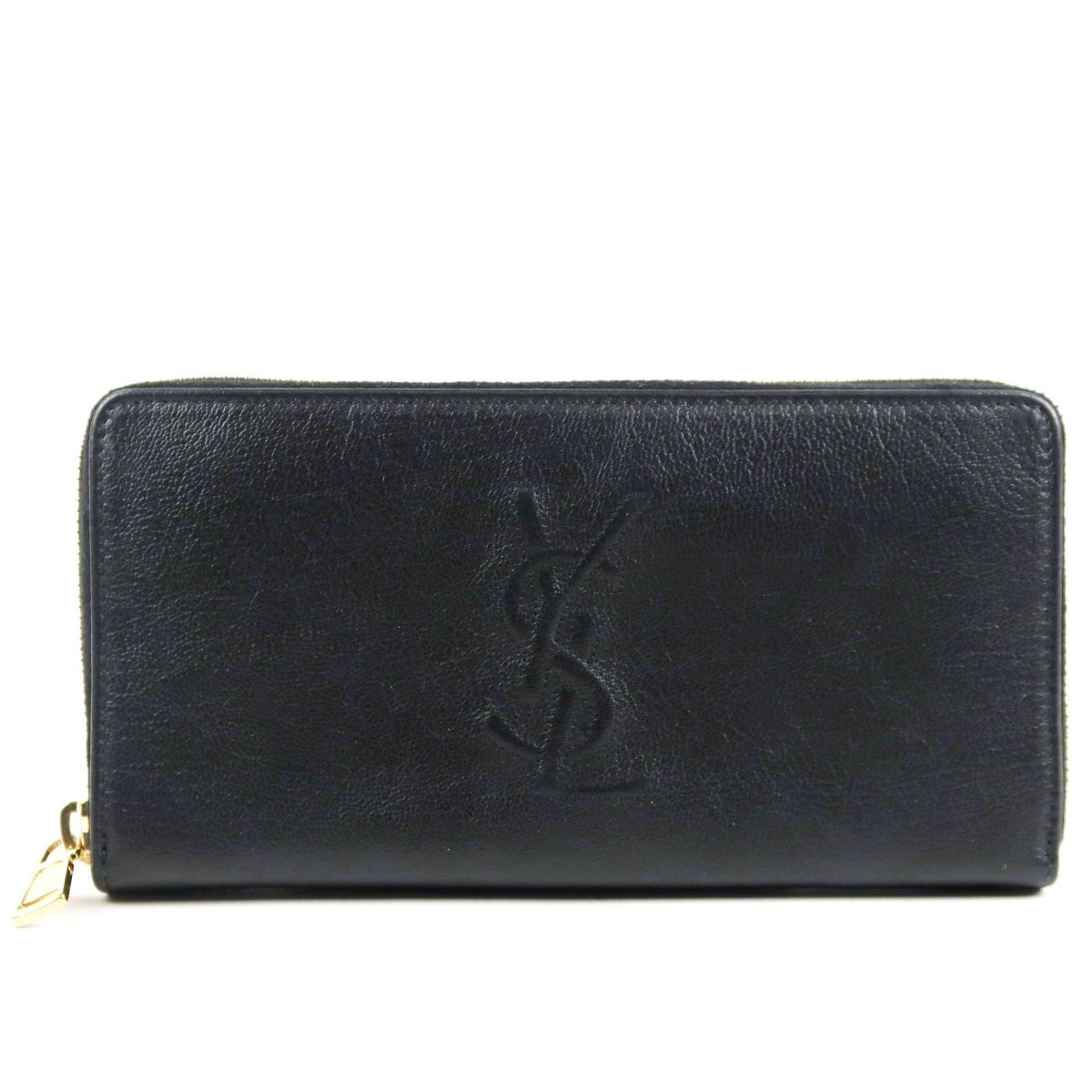 【超美品】YVES SAINT LAURENT YSL イヴサンローラン イタリア製 カサンドラロゴ ジッピーウォレット 長財布 ブランド レザー ブラック【UV45】