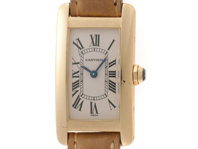 CARTIER カルティエ ウォッチ タンクアメリカンSM 時計 W2601556 腕時計 K18イエローゴールド K18YG/本革 ホワイト クオーツ ホワイト文字盤 レディース【中古】436