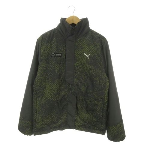 プーマ PUMA Mercedes-AMG Petronas F1 Street Padded Jacket 中綿ジャケット S 黒 ブラック 緑 グリーン スタンドカラー ジップアップ 総柄 ロゴ 531684-01 /MN13 ■GY01