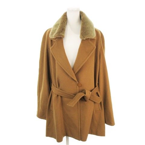 エンバ EMBA コート カシミヤ 茶 ブラウン ファー襟 長袖 /AH35 ■GY17