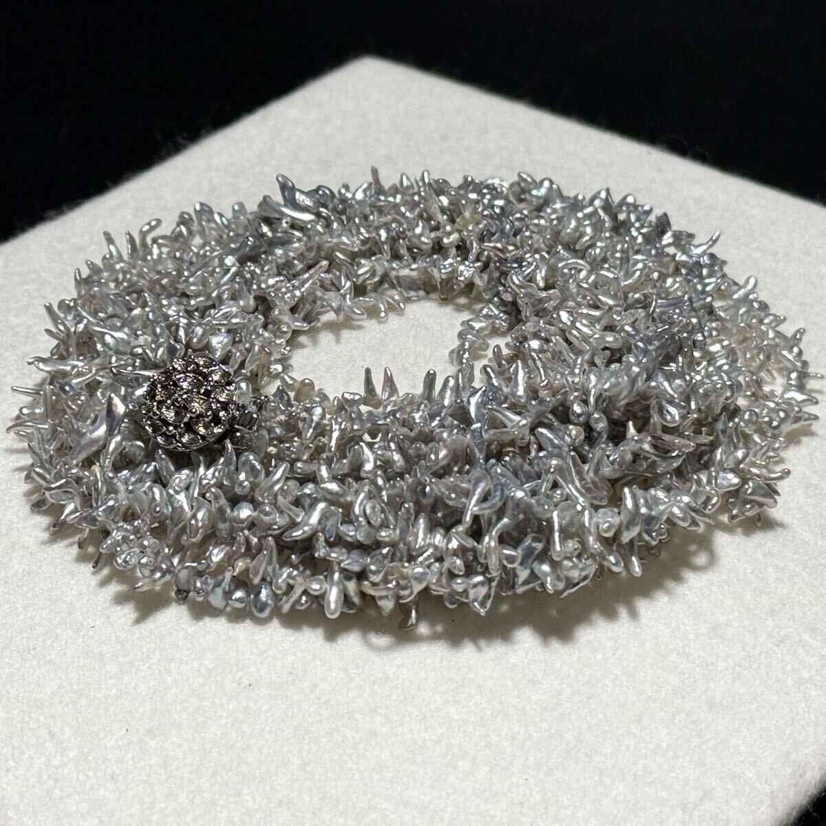 照り◎【5連】ケシパール 芥子 ロングネックレス 79.0㎝ 75.7g 本真珠 リアルパール SILVER pearl jewelry necklace アクセサリー SS314