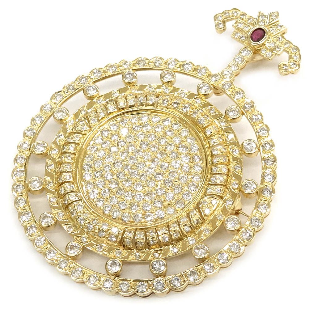 【栄】ジュエリー ブローチ ペンダントトップ ダイヤモンド 4.04ct ルビー 0.18ct K18YG 16.9g レディース 小物 その他