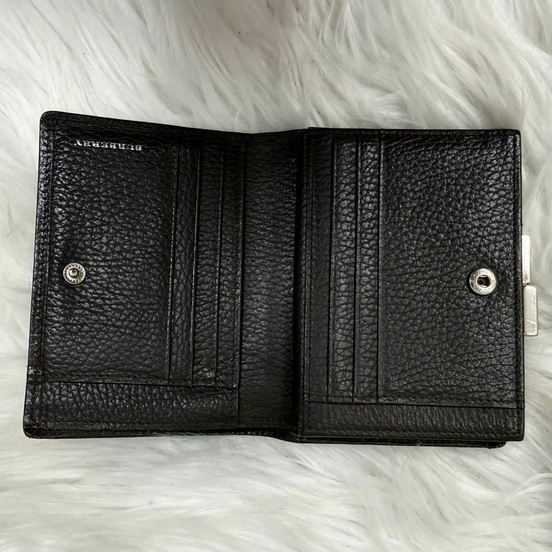 BURBERRY バーバリー ノバチェックがま口レザー二つ折り財布 シボ革