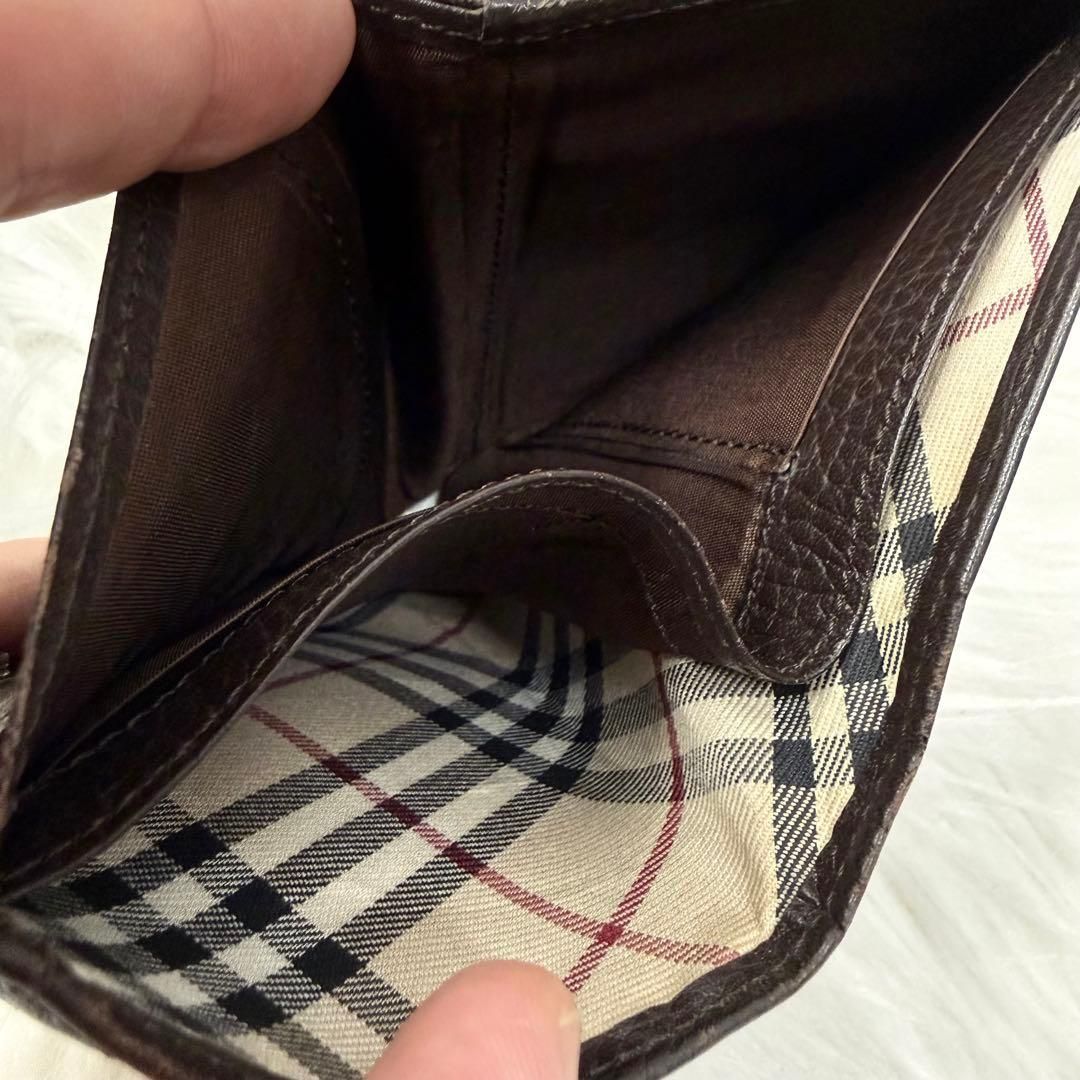 BURBERRY バーバリー ノバチェックがま口レザー二つ折り財布 シボ革