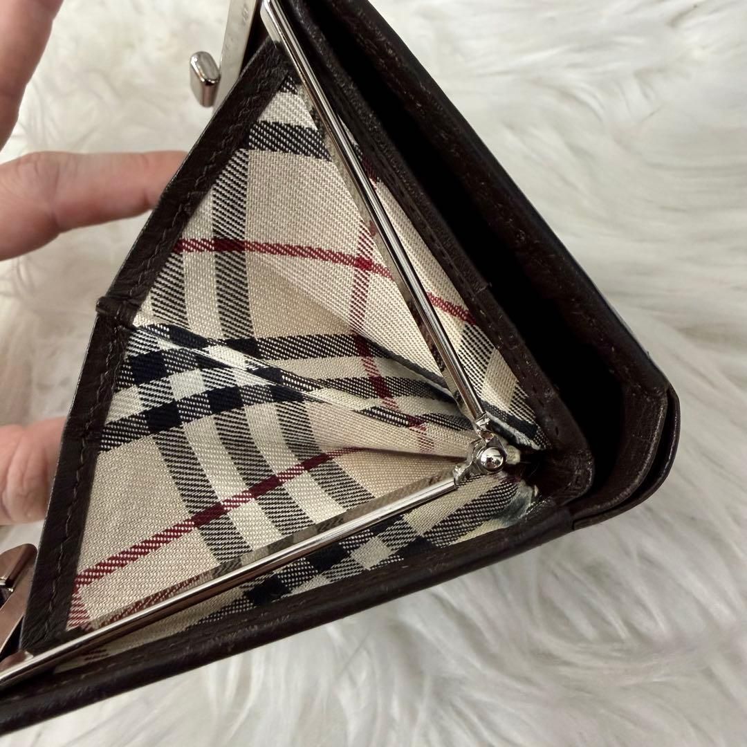 BURBERRY バーバリー ノバチェックがま口レザー二つ折り財布 シボ革