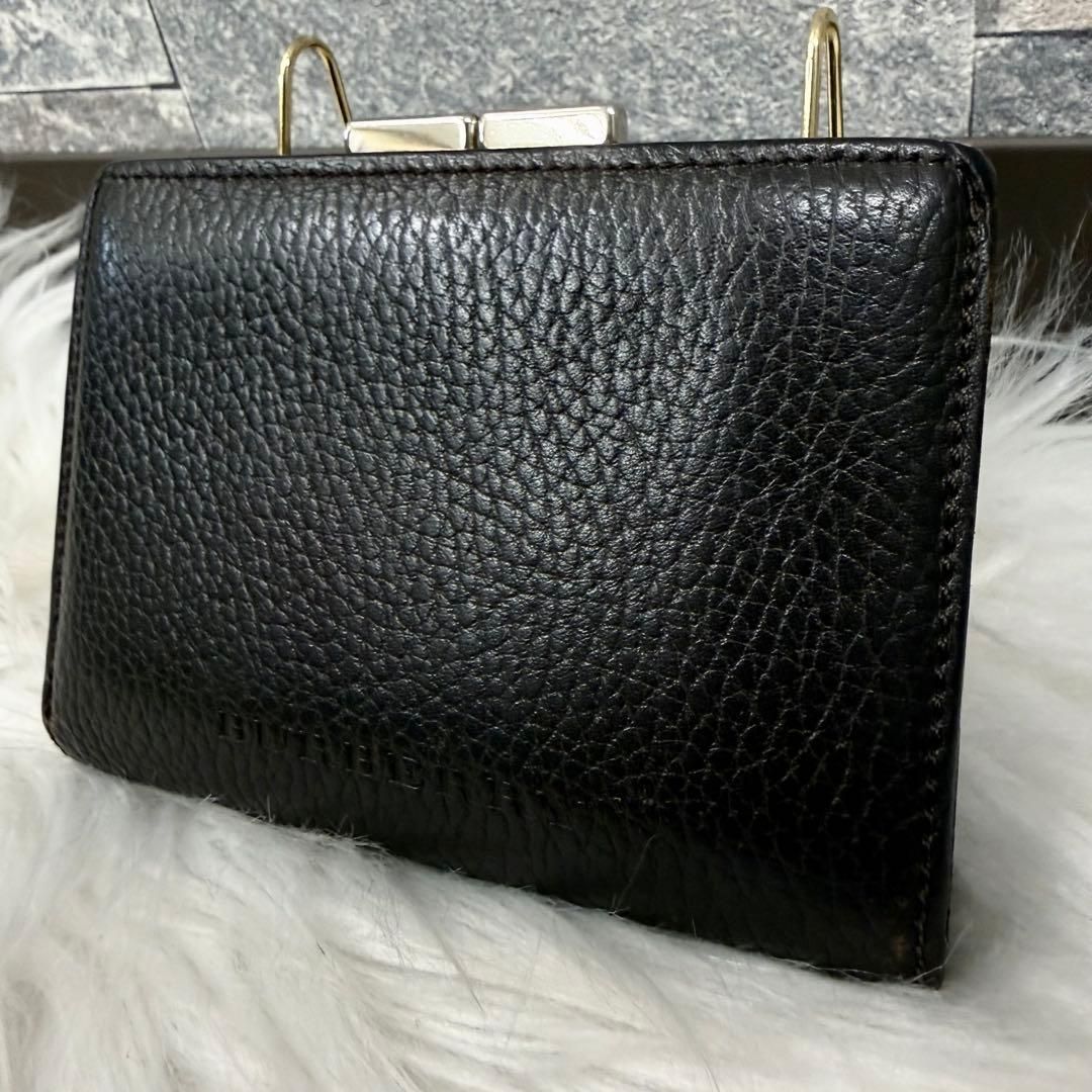 BURBERRY　がま口レザーケース BURBERRY バーバリー ノバチェックがま口レザー二つ折り財布 シボ革