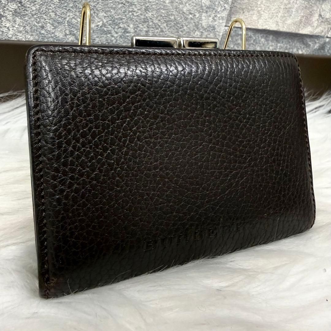 BURBERRY バーバリー ノバチェックがま口レザー二つ折り財布 シボ革