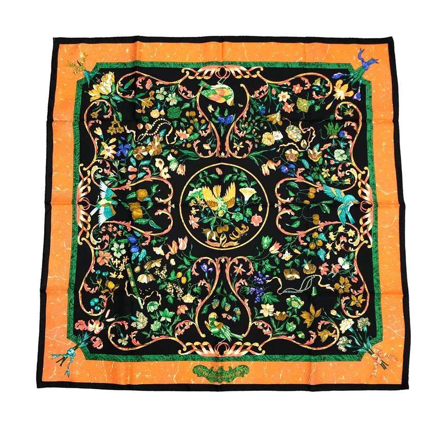 希少 HERMES エルメス スカーフ カレ90 PIERRES D'ORIENT ET D'OCCIDENT 東洋の石と西洋の石細工 ブラック 美品 aq13087