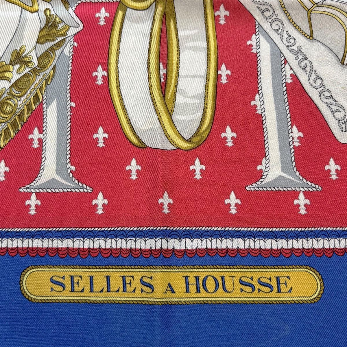 中古】 エルメス スカーフ カレ90 SELLES A HOUSSE ブルー 鞍 鞍カバー 