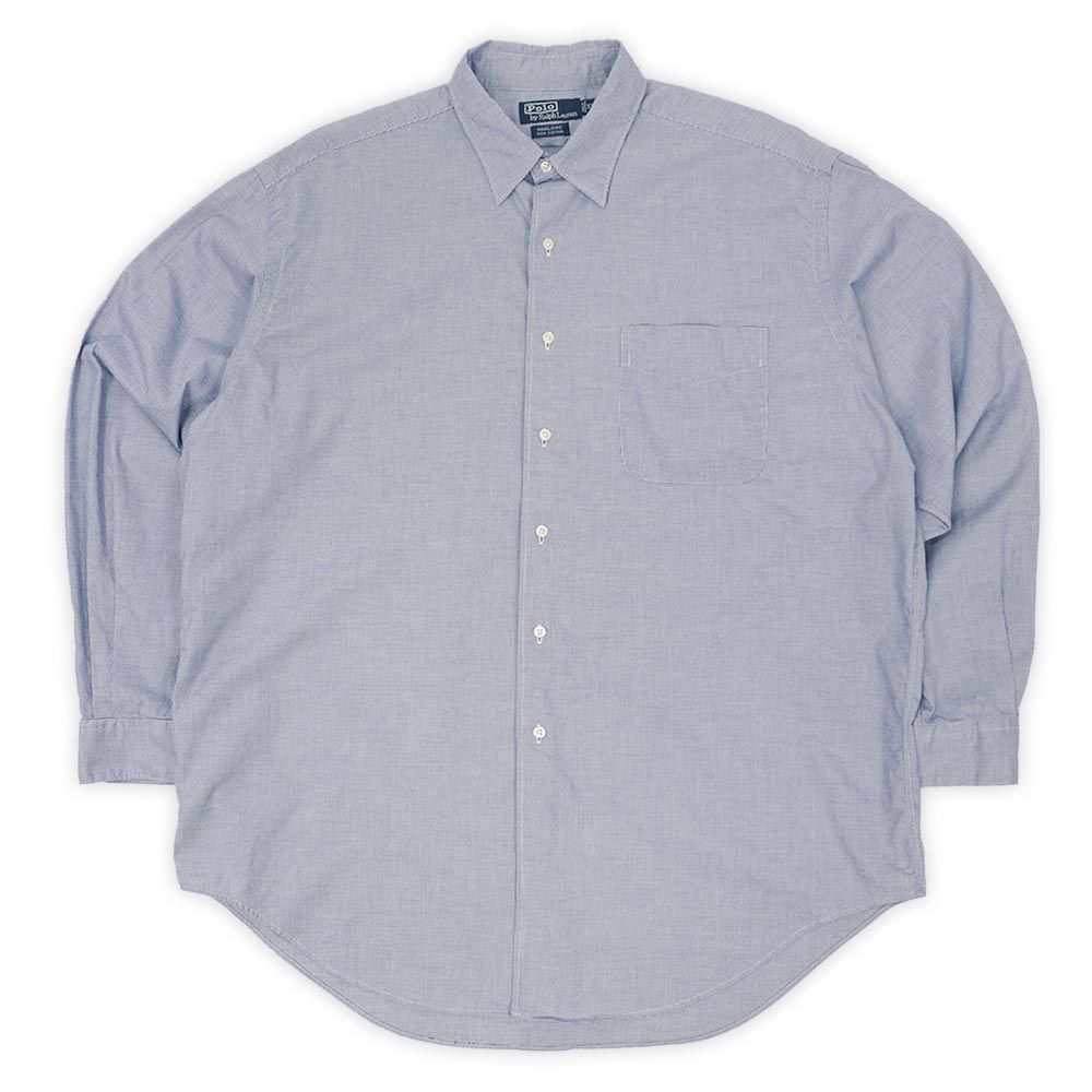 ポロラルフローレン POLO RALPH LAUREN 90s 90年代 レギュラーカラーシャツ MARLOWE ポニー無し 珍品 USA ヴィンテージ 古着 メンズ ネイビー×ホワイト ハウンドトゥース柄 千鳥格子 XL【中古】