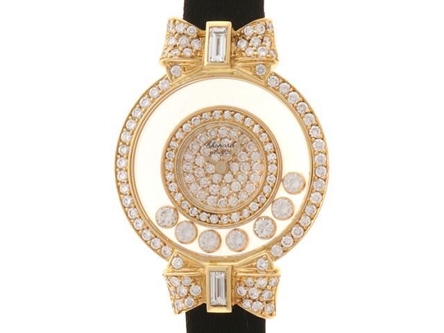 Chopard ショパール ハッピーダイヤモンド リボン 20/5020 腕時計 イエローゴールド/レザー クオーツ 全面ダイヤ文字盤 レディース【中古】473
