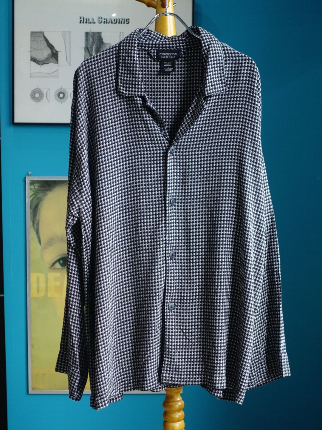 1990s claiborne SLEEPWEAR パジャマシャツ 長袖シャツ レーヨンシャツ ダイヤモンドカット