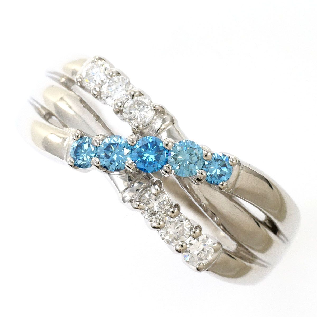 PT900/プラチナ リング・指輪 18号 ブルーダイヤ 0.17ct ダイヤモンド 0.33ct カード鑑別書 総重量約6.9g
