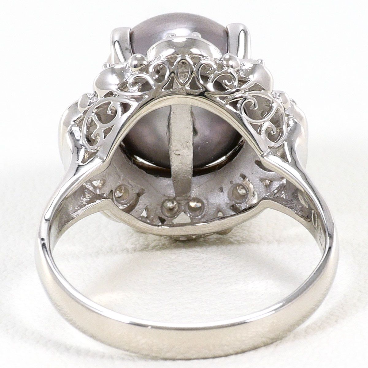 PT900/プラチナ リング・指輪 13号 黒蝶真珠 ダイヤモンド 0.20 ct