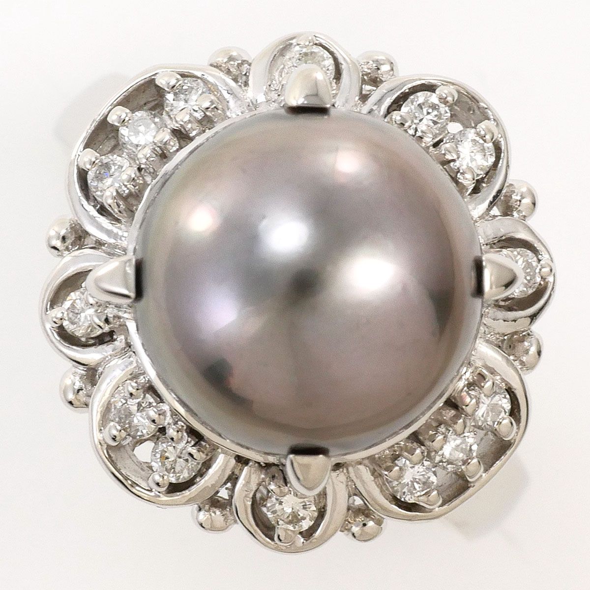 PT900/プラチナ リング・指輪 13号 黒蝶真珠 ダイヤモンド 0.20 ct