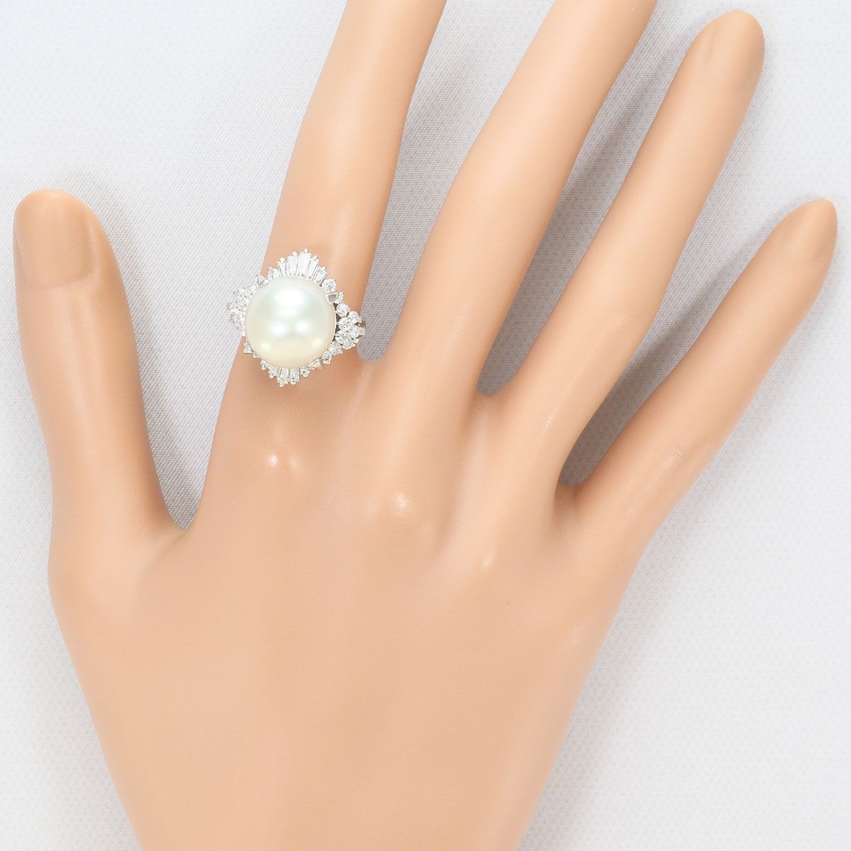 PT900/プラチナ リング・指輪 11号 南洋真珠 ダイヤモンド 0.85ct