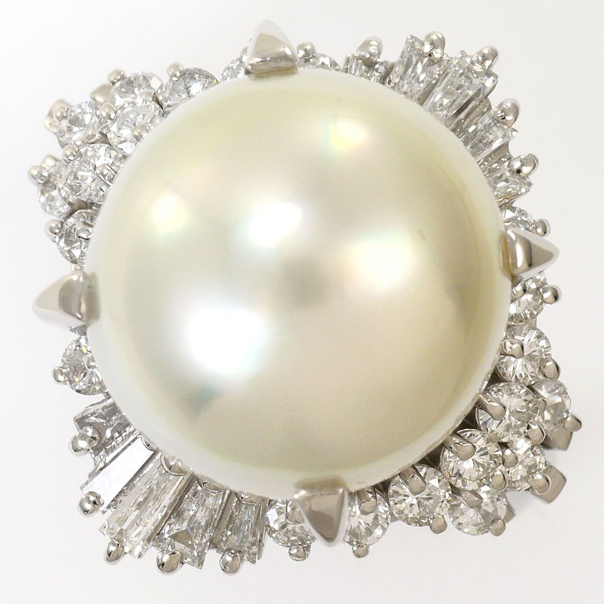PT900/プラチナ リング・指輪 11号 南洋真珠 ダイヤモンド 0.85ct