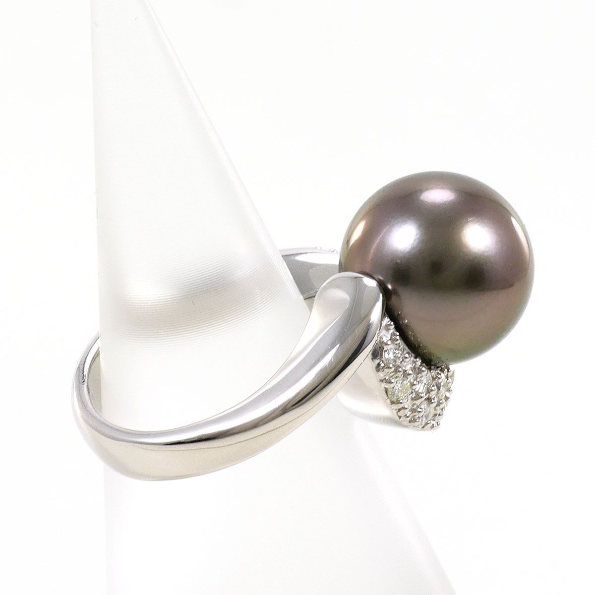 PT900/プラチナ リング・指輪 5号 黒蝶真珠 11ct ダイヤモンド 0.30ct 