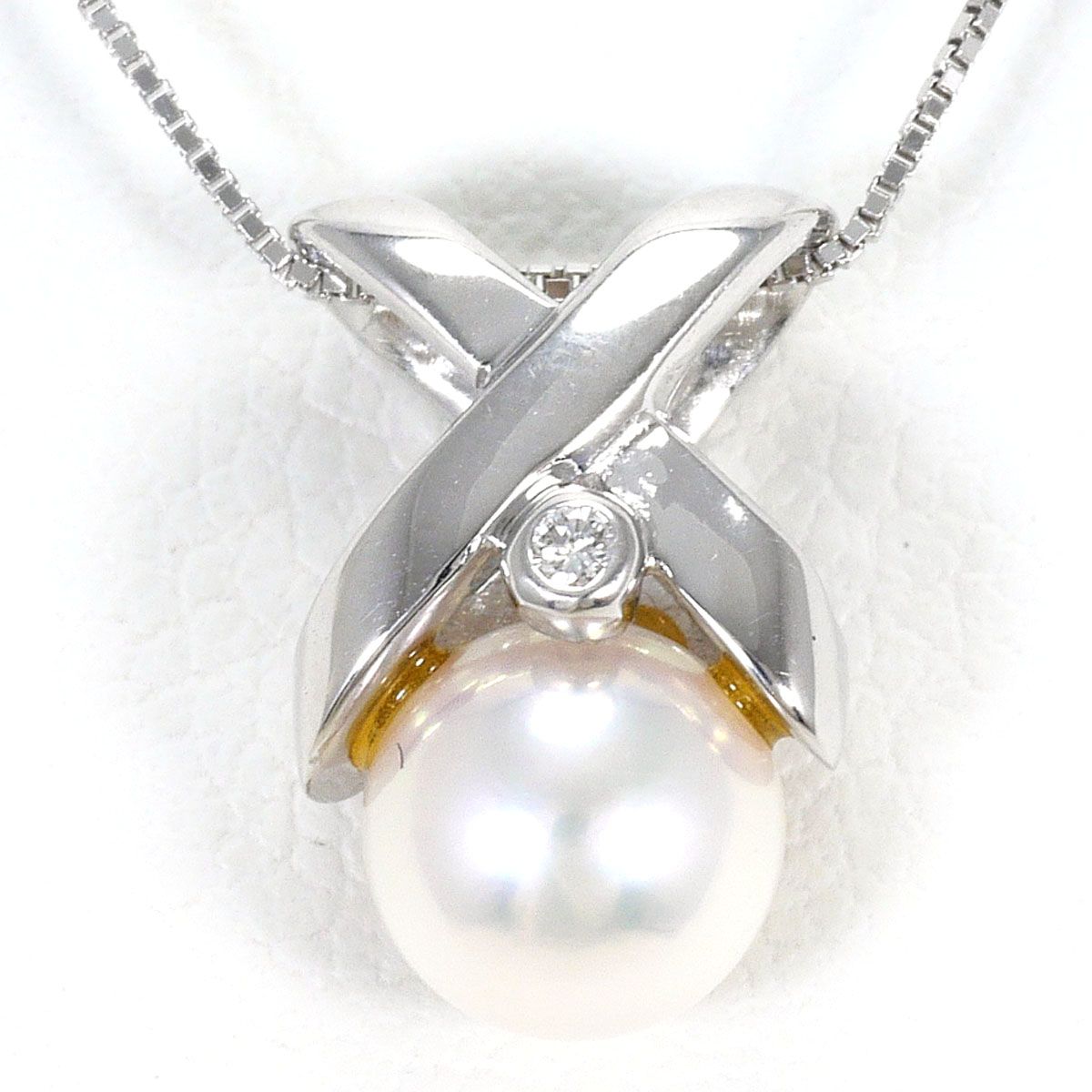K18WG ネックレス パール（真珠） ダイヤモンド 0.02ct 総重量約2.1g 約40cm