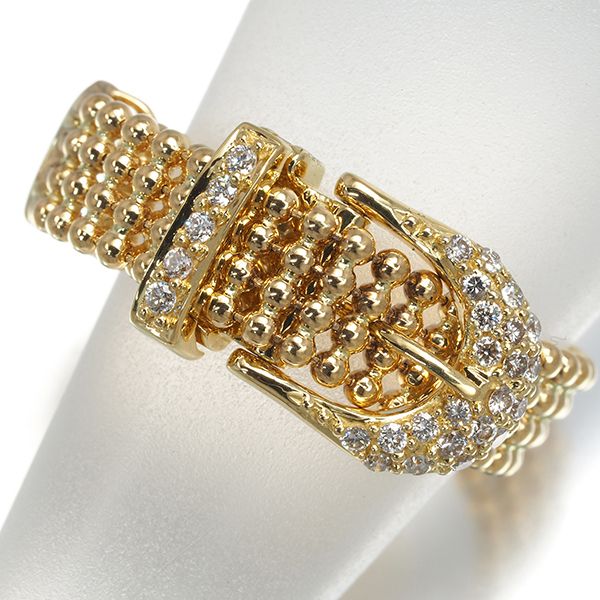 ダイヤ ダイヤモンド 0.18ct ベルト フリーサイズ リング K18YG #192500
