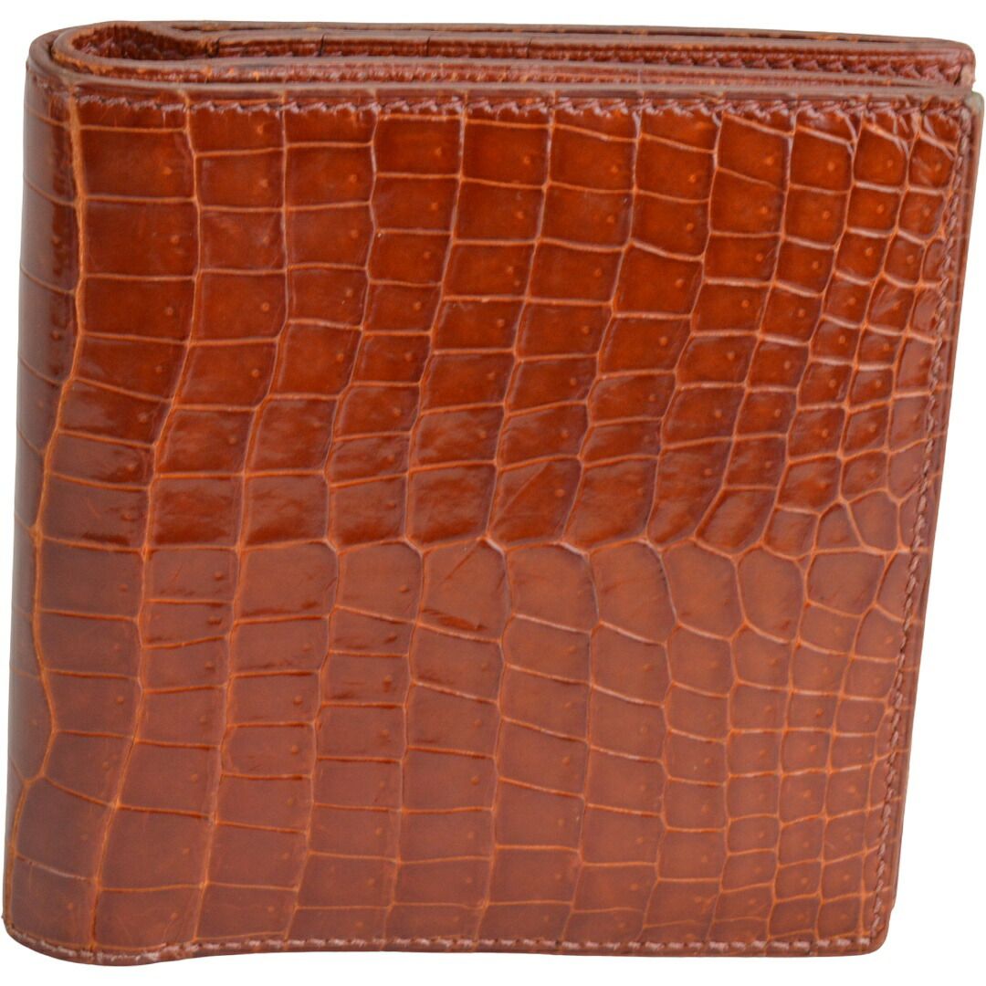 エルメス HERMES クロコダイル 2つ折り 財布 レザー ウォレット ブラウン B刻印 メンズ F-WT364