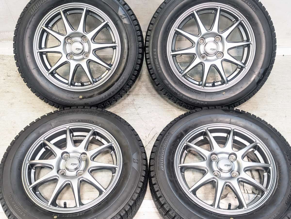 165/70R14 ブリヂストン アイスパートナー2 　 SPORT ABELIA 14x4.5 45 100-4穴 中古タイヤ スタッドレスタイヤ ホイールセット 4本セット w14260608911