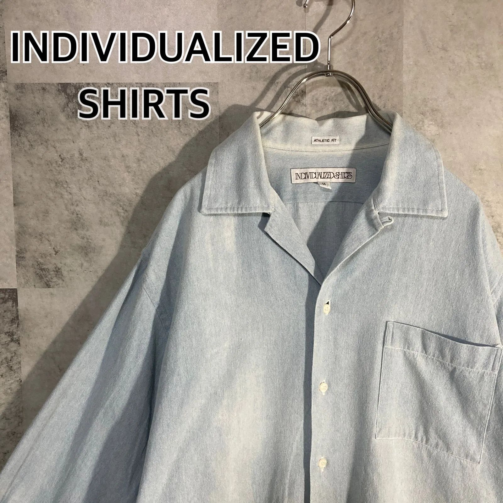 USA製 INDIVIDUALIZED SHIRTS インディヴィジュアライズド シャツ 長袖 オープンカラーシャツ ダンガリー ストーンウォッシュ M