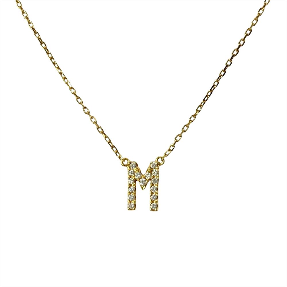 アーカー AHKAH イニシャル M ネックレス ダイヤモンド 0.06ct K18YG 1.4g イエローゴールド レディース【中古】