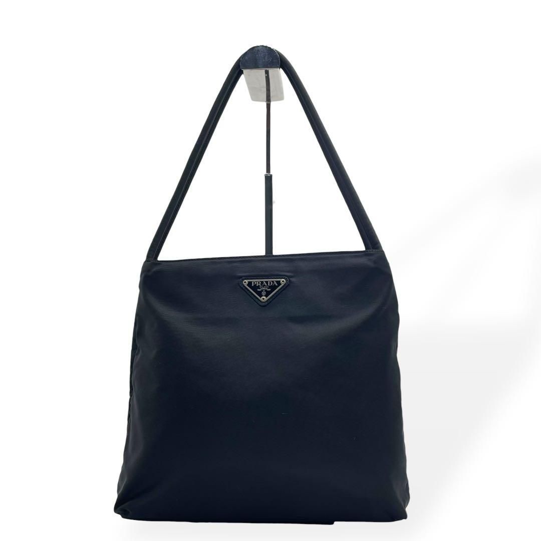 極美品　PRADA プラダ　ナイロン　トートバッグ　肩掛け　ブラック　三角ロゴ