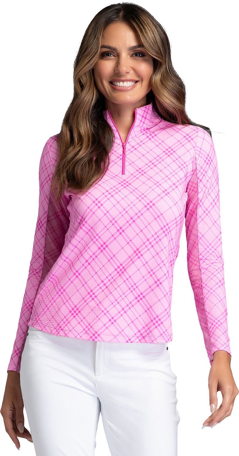 アイビークール レディース トップス シャツ モックネック プリント IBKUL Womens Tony Print Long Sleeve Mock Neck Golf Shirt Hot Pink