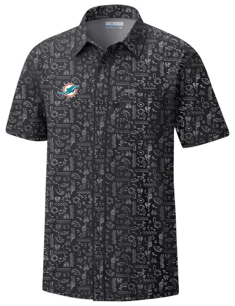 コロンビア メンズ トップス シャツ ボタンダウン Columbia Mens Miami Dolphins Black Super Slack Button Down Shirt NoColor ブ