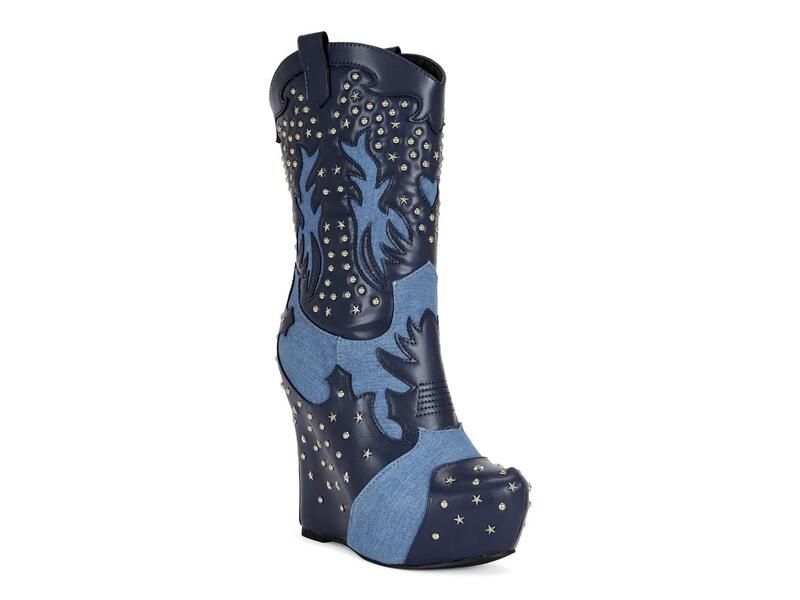 アザレア ワン レディース シューズ ブーツ・レインブーツ Azalea WangCallia Wedge Boot Denim Blue デニム