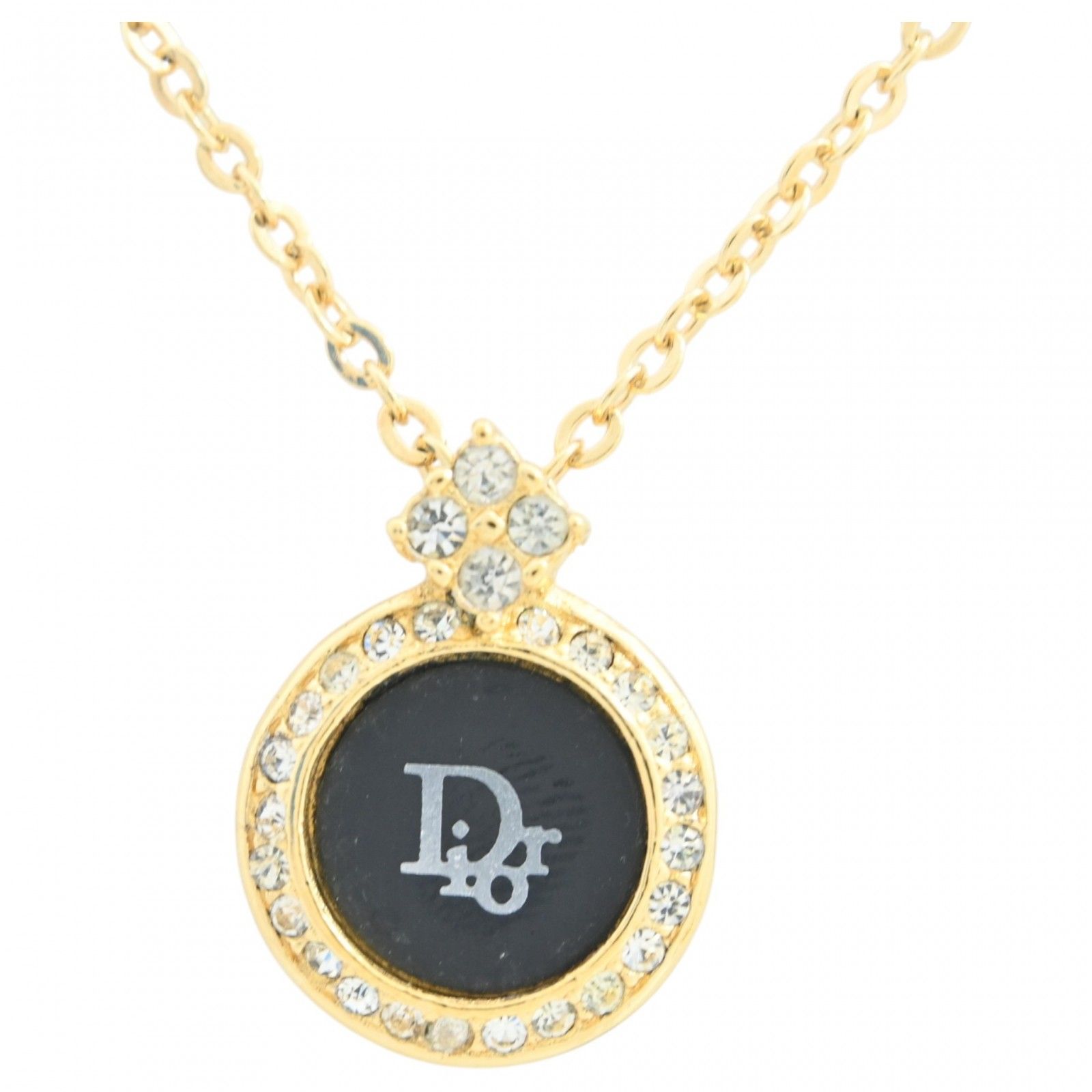 【中古】ディオール ネックレス ラウンド ストーン ロゴ アクセサリー Aランク di9710gh