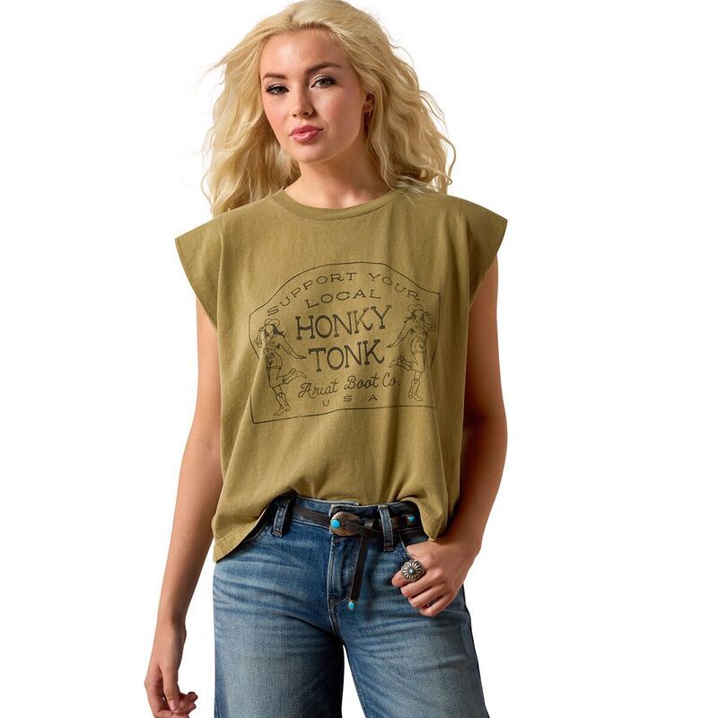 アリアト レディース トップス タンクトップ Tシャツ Ariat Honky Tonk TShirt Womens Faded Army アーミー