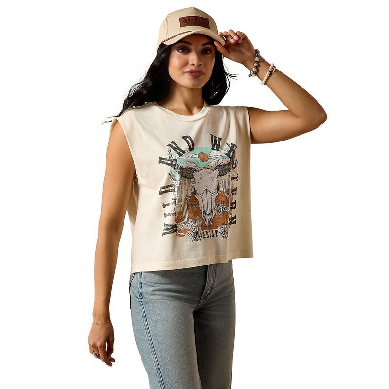 アリアト レディース トップス タンクトップ Tシャツ キャップ ケープ Ariat Steer Skullandscape TShirt Womens Faded Ivory アイボリー