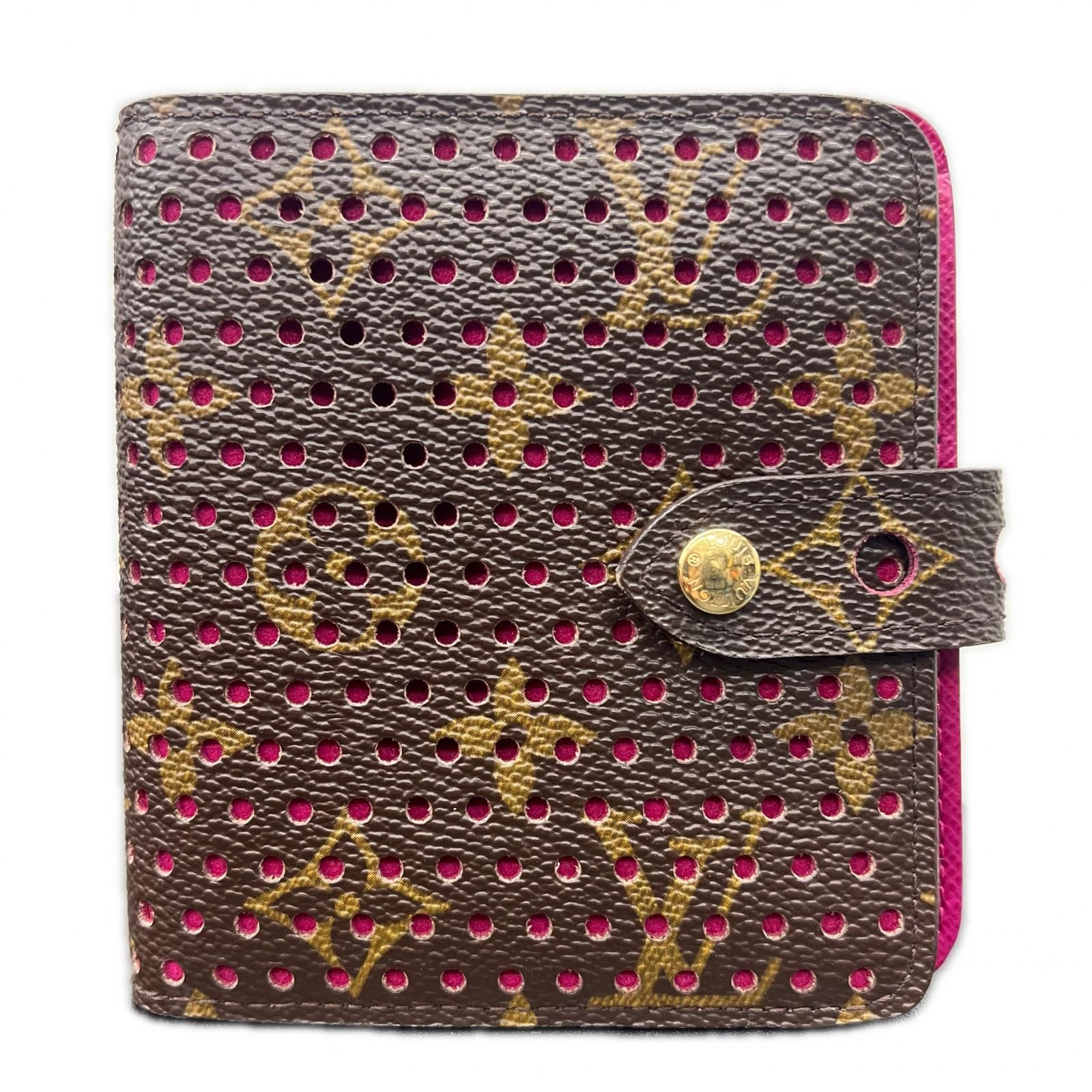 LOUIS VUITTON 希少 展示品級 美品 ルイヴィトン コンパクトジップ モノグラムペルフォ フューシャ 二つ折り財布 M95188 PVC レザー MI0026 デッドストック ヴィンテージ LV SAランク 中古 鑑定済