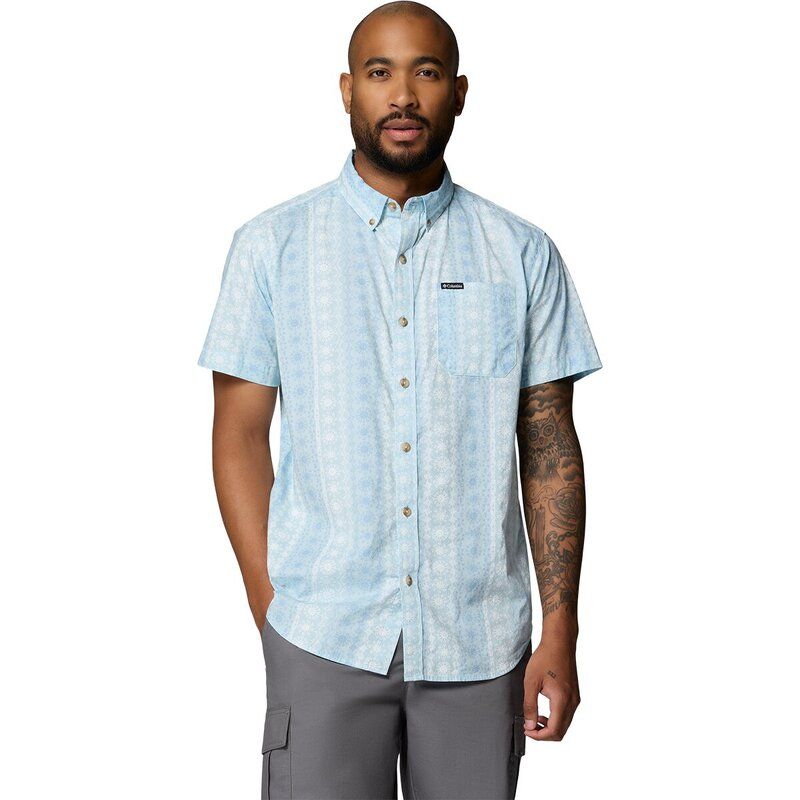 コロンビア メンズ トップス シャツ プリント 半袖 Columbia Rapid Rivers Printed ShortSleeve Shirt Mens Marine LightWildflow