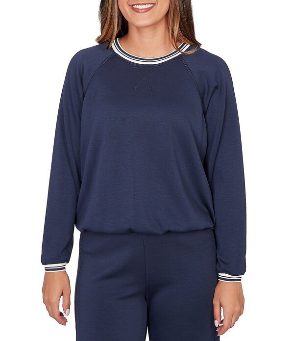 ルビーアールディー レディース トップス Tシャツ クルーネック コントラスト ニット Ruby Rd Contrastripe Crew Neck Long Raglan Sleeve Cinche