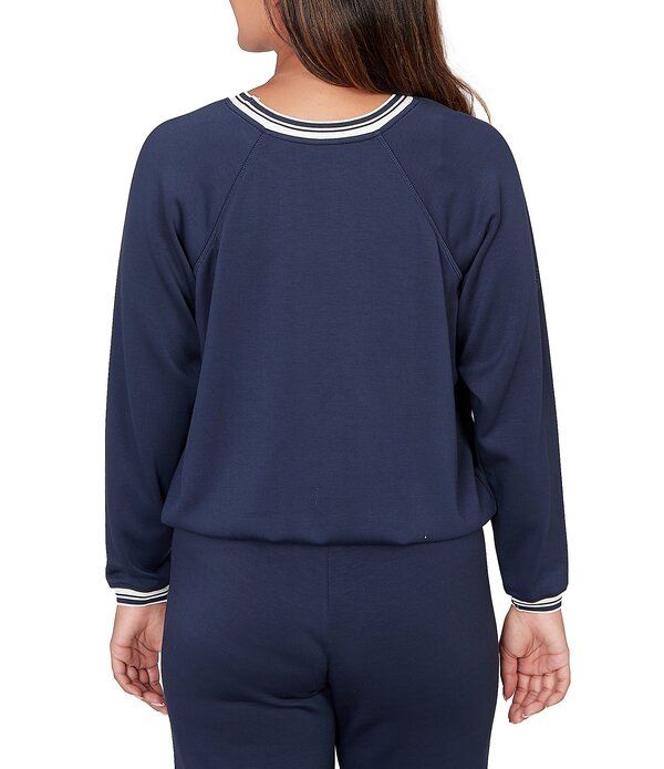 ルビーアールディー レディース トップス Tシャツ クルーネック コントラスト ニット Ruby Rd Contrastripe Crew Neck Long Raglan Sleeve Cinche