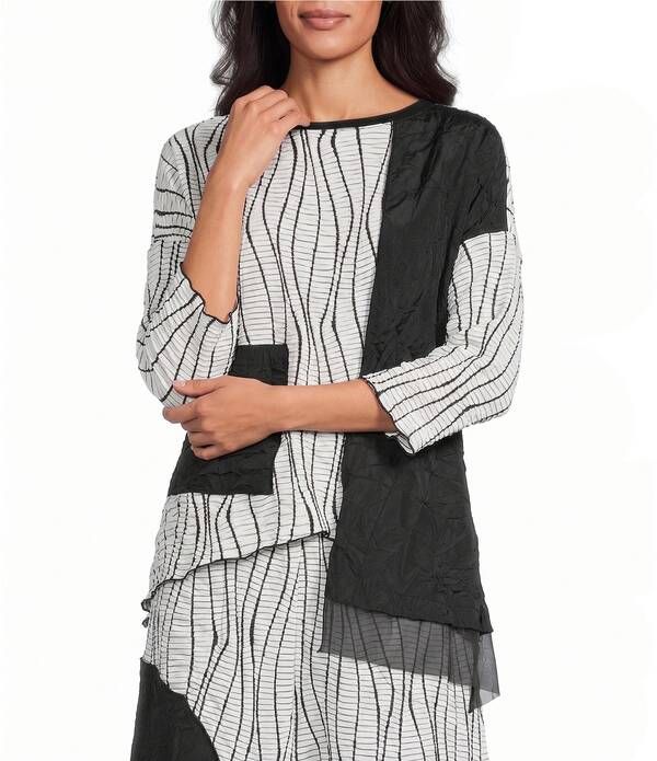 アイシーコレクション レディース トップス シャツ カラーブロック ICollection Textu red Woven Colorblock Wave Stripe Boat Neck 34 Sl