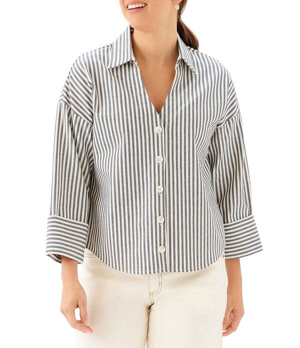カレンケーン レディース トップス シャツ Karen Kane Striped Stretch Woven Point Collar 34 Sleeve Top 993 ストライプ