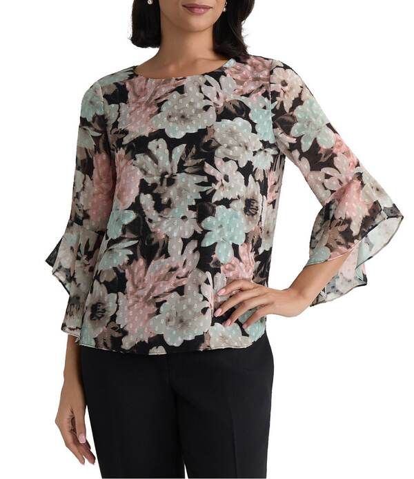 カスパール レディース トップス シャツ フリル ブラウス Kasper 34 Ruffle Sleeve Blouse Black Multi ブラック