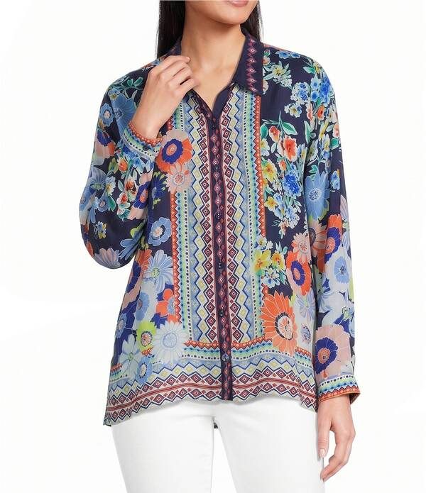 ジョニーワズ レディース トップス シャツ フラワー柄 プリント シルク フラワー JOHNNY WAS The Audrey Floral Scarf Print Silk Point Collar
