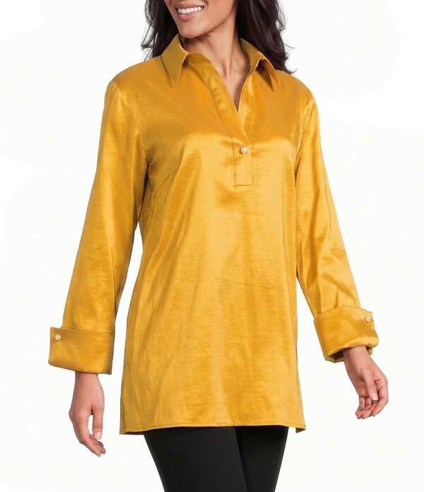 プレストンアンドヨーク レディース トップス シャツ ブラウス Preston York Thea Stretch Taffeta Collar Neckline Long Sleeve Blouse