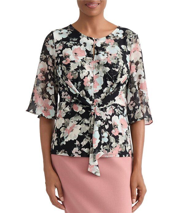 カスパール レディース トップス シャツ Kasper Bell Sleeve Front Knotop Black Multi ブラック