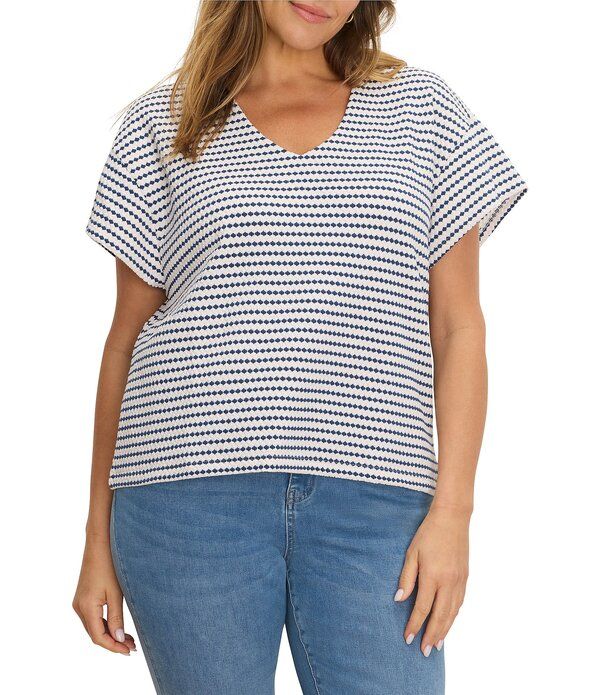 ニックアンドゾー レディース トップス Tシャツ Vネック プラスサイズ キャップ ニット NIC ZOE Plusize Diamond Stripe Knit VNeck Cap Sleeve T