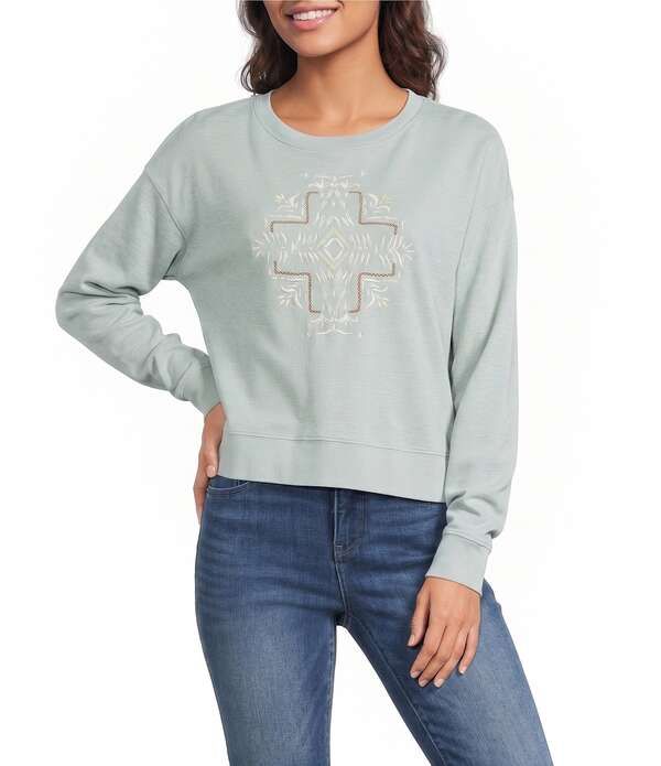 ペンドルトン レディース トップス Tシャツ クルーネック パイル 刺繍 ニット グラフィック Pendleton Knit French Terry Crew Neck Long Sleeve Fr