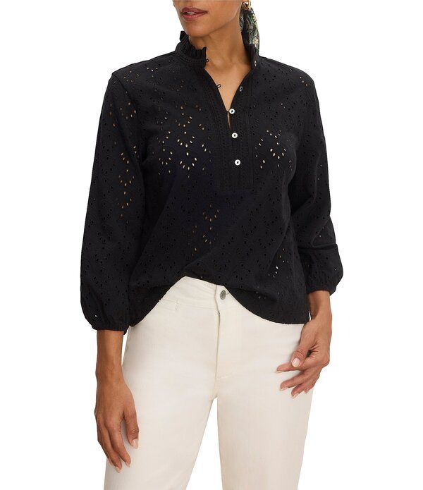 ニックアンドゾー レディース トップス シャツ スタンドネック フリル ニット NIC ZOEyelet Knit Ruffle Stand Neck Bracelet Sleeve Top Blac